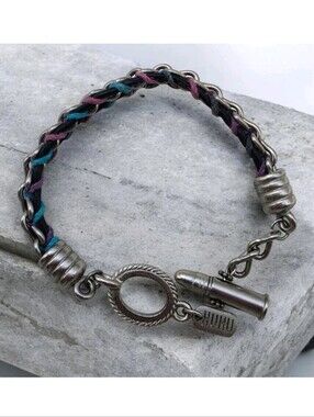 HUHU Jewels Leather Fabric Strips Braided Chain Bracelet Toggle Bullet Clasp